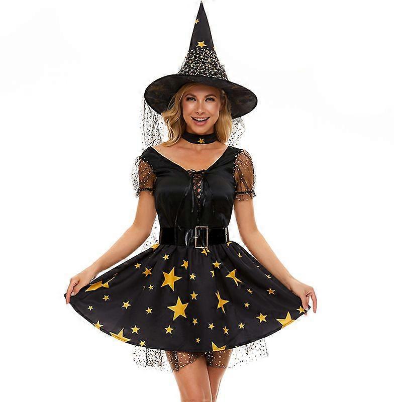 Halloween Costume Game Costume Star Printed Mesh Witch Dress Cosplay Party Character Costume