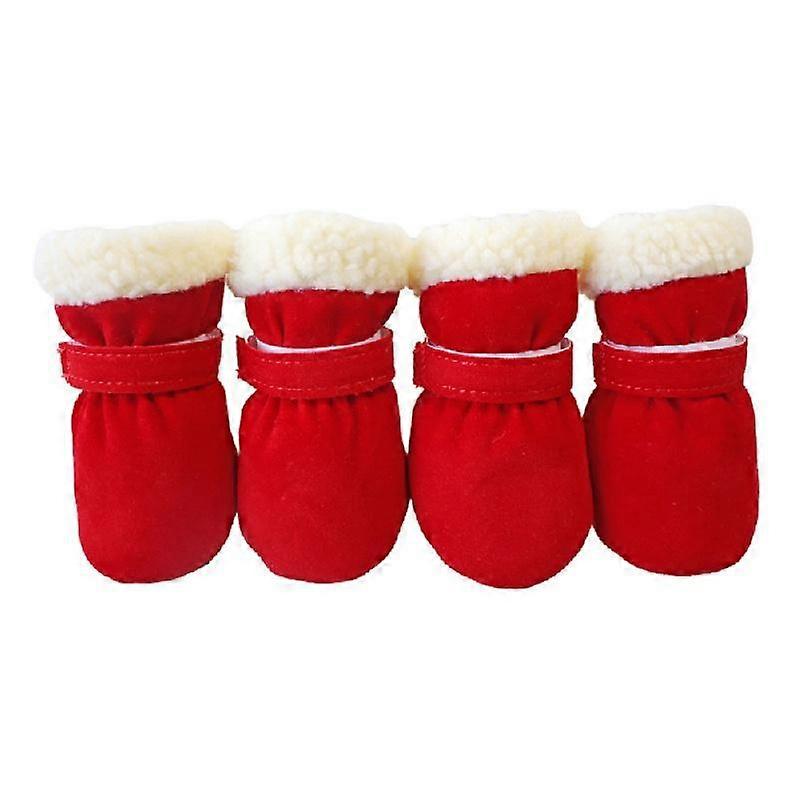 4pcs Small Dog Shoes Winter, Soft Bottom Snow Boots Plus Velvet Warm, Windproof Coldproof Shoes