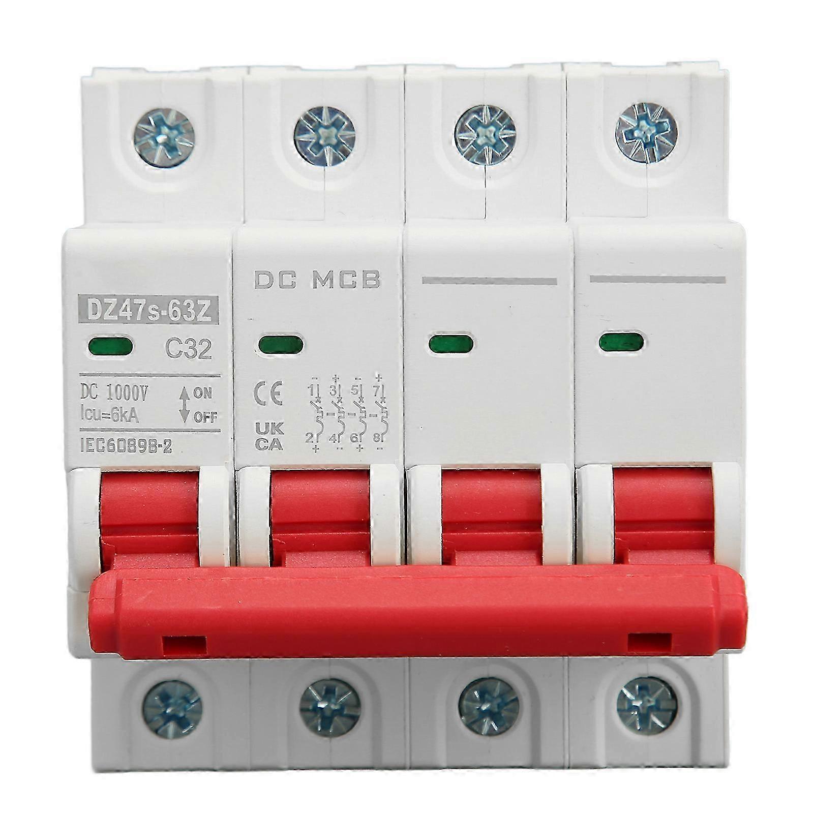 4P DC Miniature Circuit Breaker Electromagnetic System Fast Tripping High Safety PV Air Circuit Breaker 1000V 32A