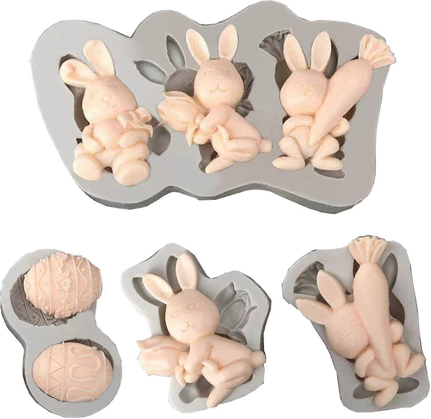 4Pcs Easter Silicone Mold, Rabbit Silicone Mold Rabbit Baking Mold, Cake Mold Easter Egg Silicone Mold, 3D Rabbit Shape, Easter Chocolate Molds Candy 