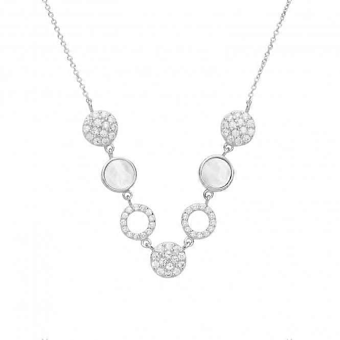 Acotis Silver Necklace Rhodium Plated Zirconia And Mother Of Pearl G3379
