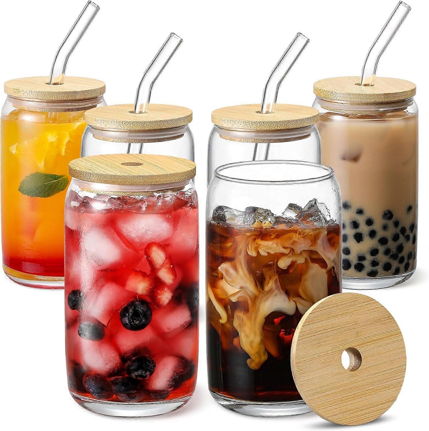 Bamboo-Lid Drinking Glasses Smoothie Water Set