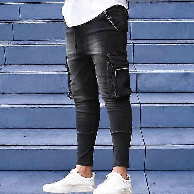 Calças cargo masculinas com elastano e bolsos laterais.
