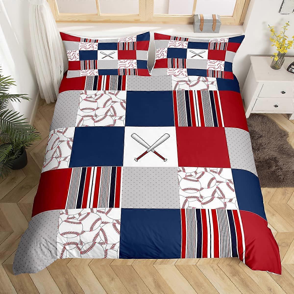 3 Pieces Duvet Cover Set King Size 104"x90" Modern Grid Striped Retro Style for Sports Games Bedroom Décor