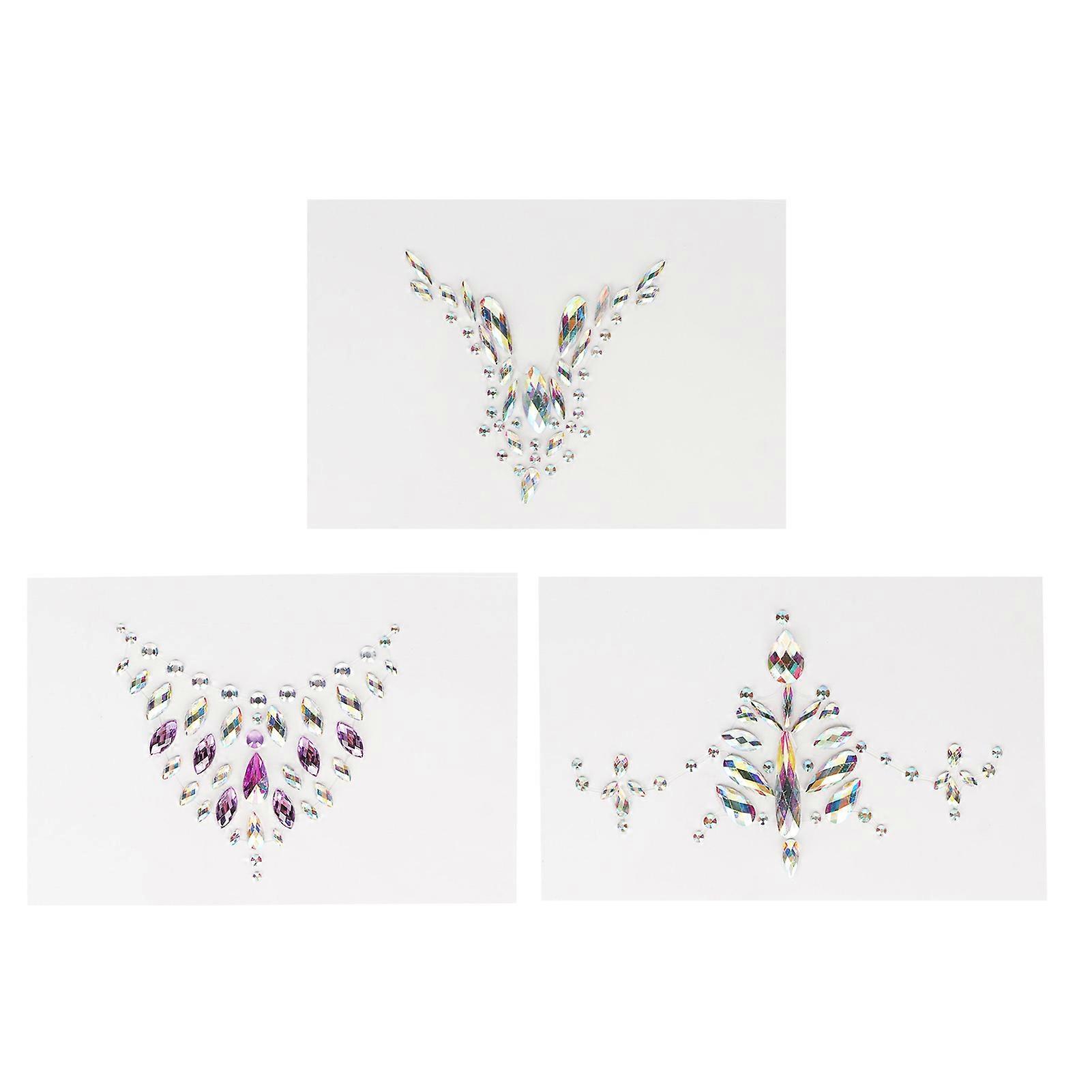 Lot de 3 autocollants en strass pour la poitrine, bijoux de poitrine, patchs adhésifs, décoration de maquillage pour le corps