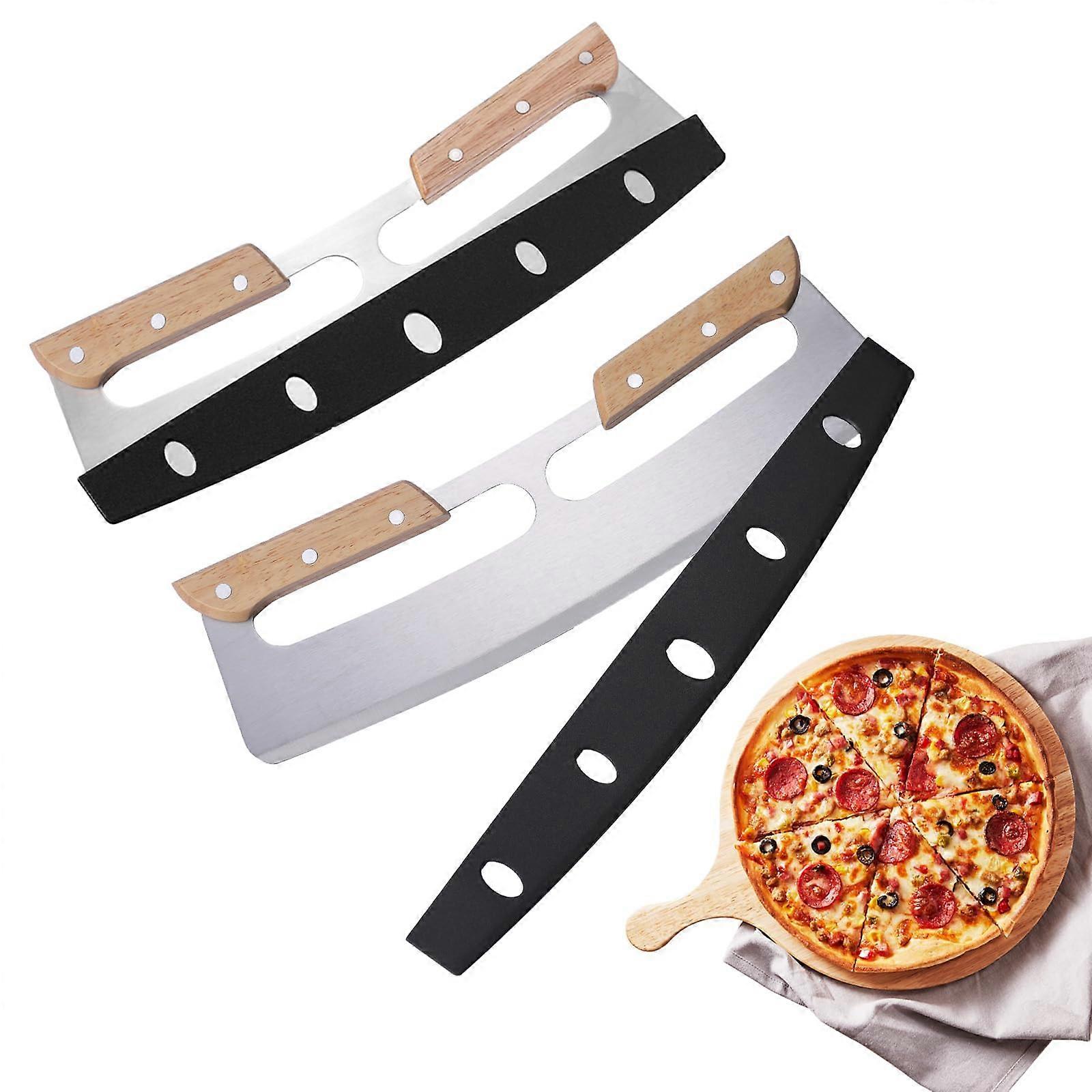 Package pizza cutting swing with wooden handle and protective PP cover, 14 '430 stainless steel pizza slicing wheel