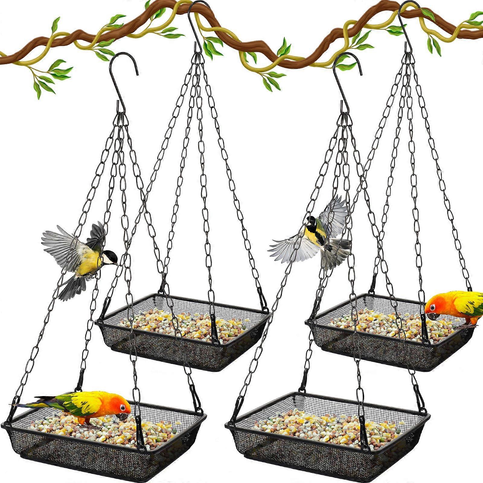 Hanging Bird Nutrient Tray Platform Metal Square Black 4-Pack Seed-Feeding Trays
