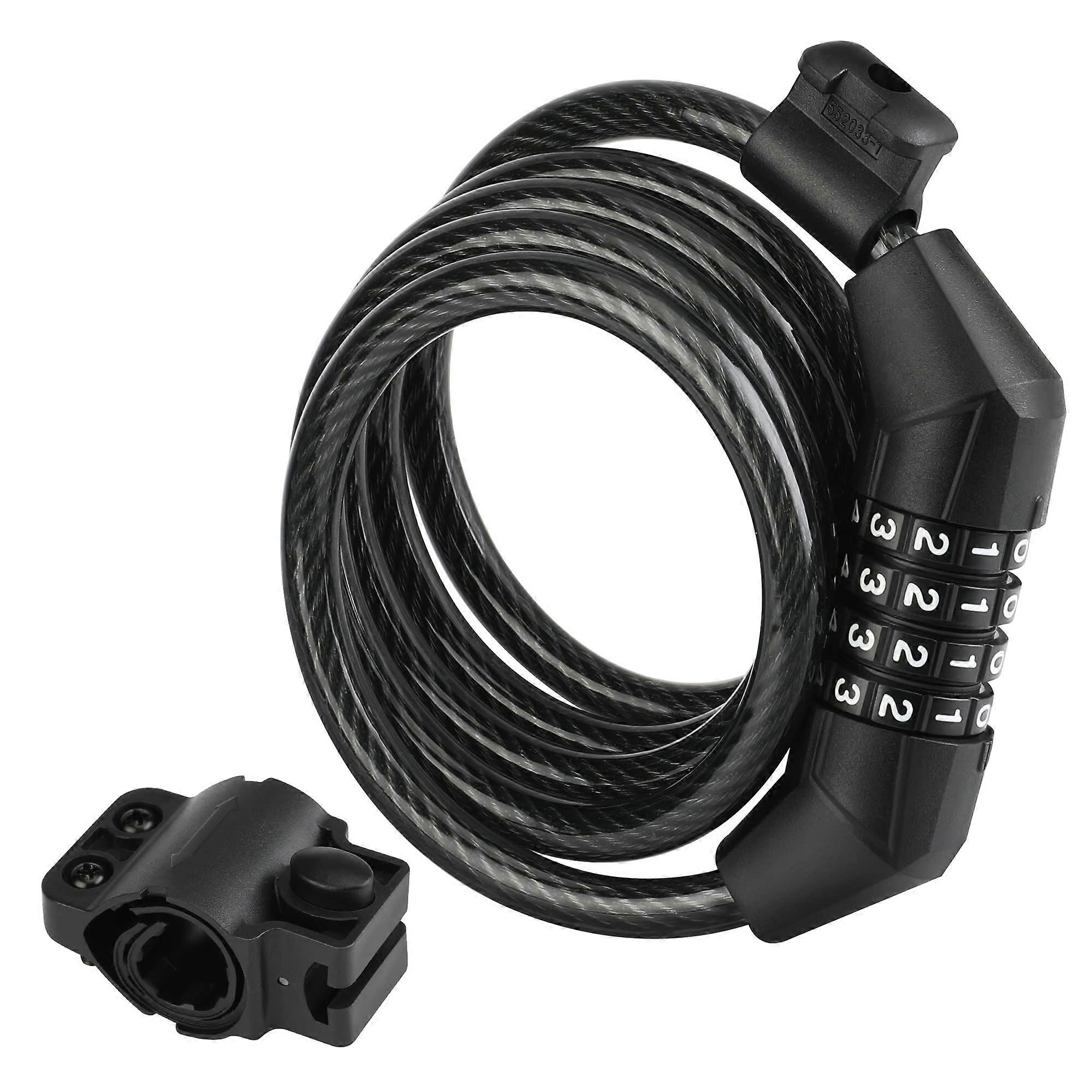 Bike Lock Cable With 4-Digit Resettable Combination Code, Secure Mounting Bracket, For Bikes, Scooters And Glass Doors