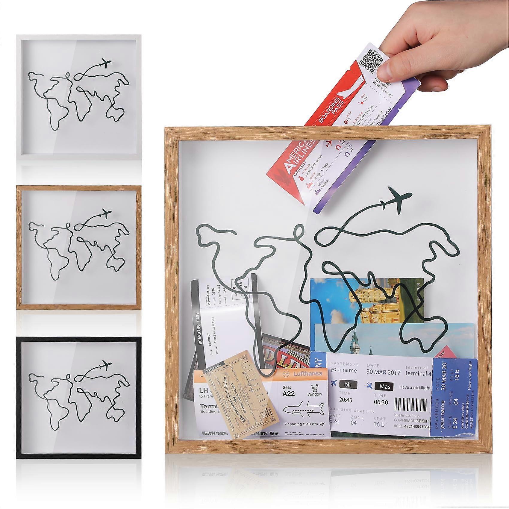 Travel Adventure Archive Shadow Box for Memories,8&12Inch Concert Ticket Stub Memory Box(Brown, 8x8)