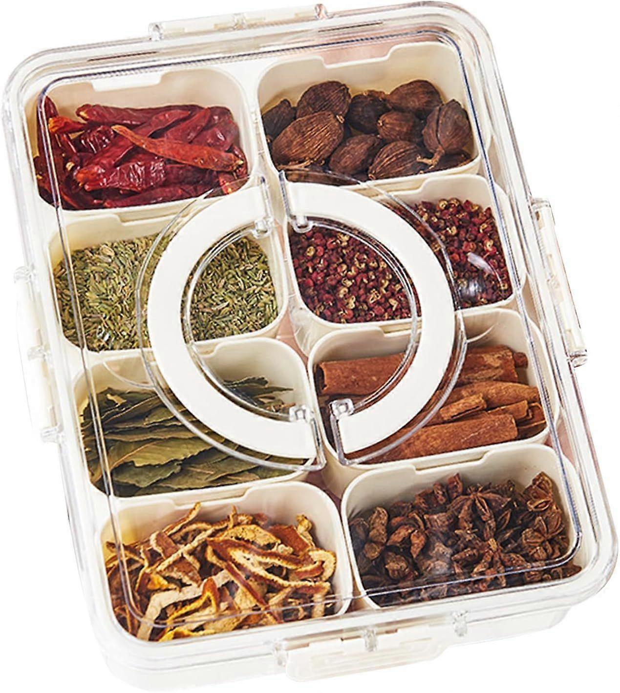 Plastic Spice Box, Spice Storage Box with 4/8 Compartment Clear Spice Rack, Divided Spice Container Box for Kitchen Storage Containers