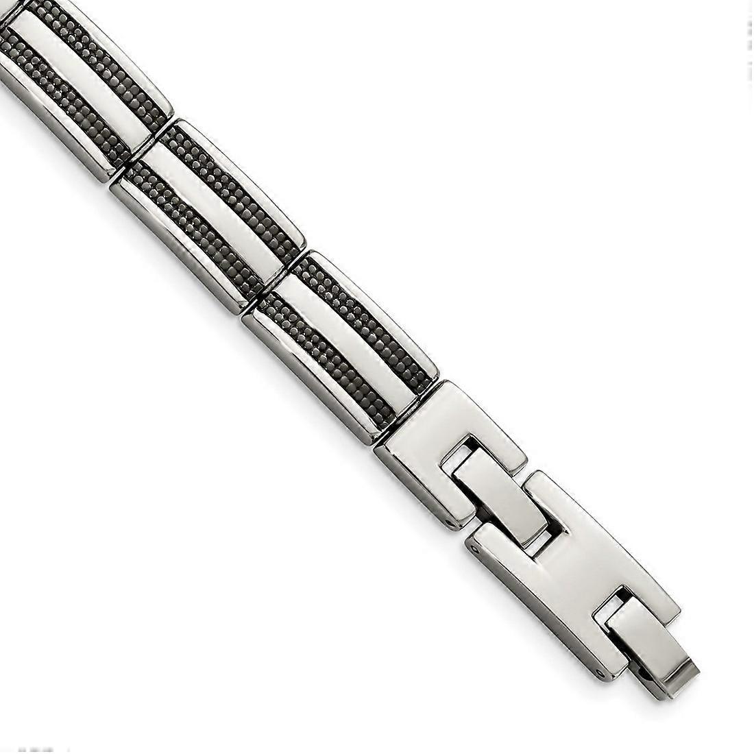 Stainless Steel Polished Fold over Ip Black Plated 8.25inch Bracelet 10mm Wide Link-Bracelet for Women