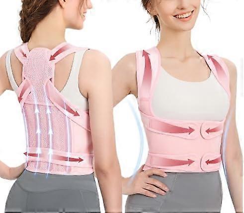 Posture Corrector Back Brace with Full Back Support and Adjustable Shoulder Alignment Pink Medium
