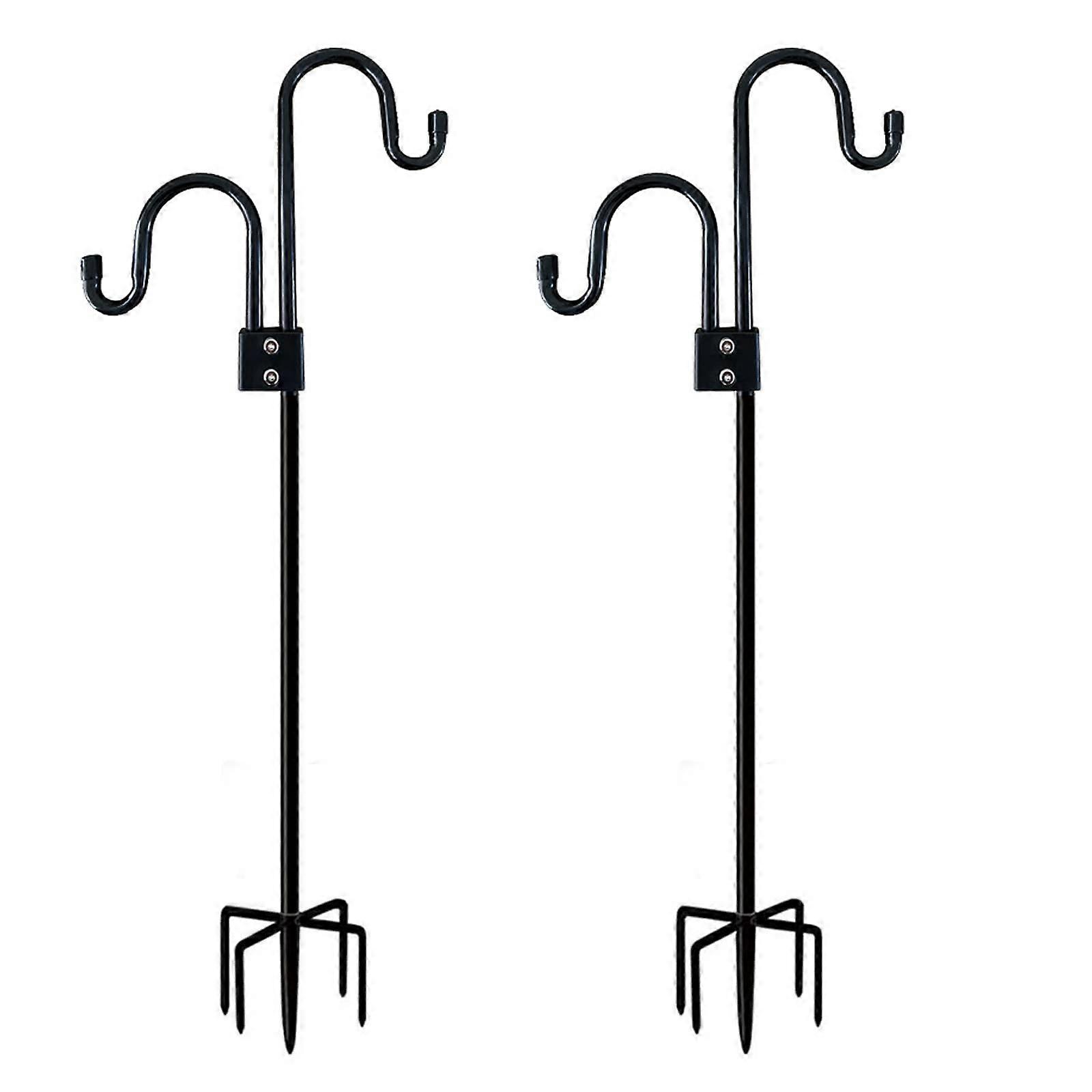 92 Inch Double Shepherds Hook with Adjustable Height for Bird Feeders and String Lights, Heavy-Duty Steel Construction
