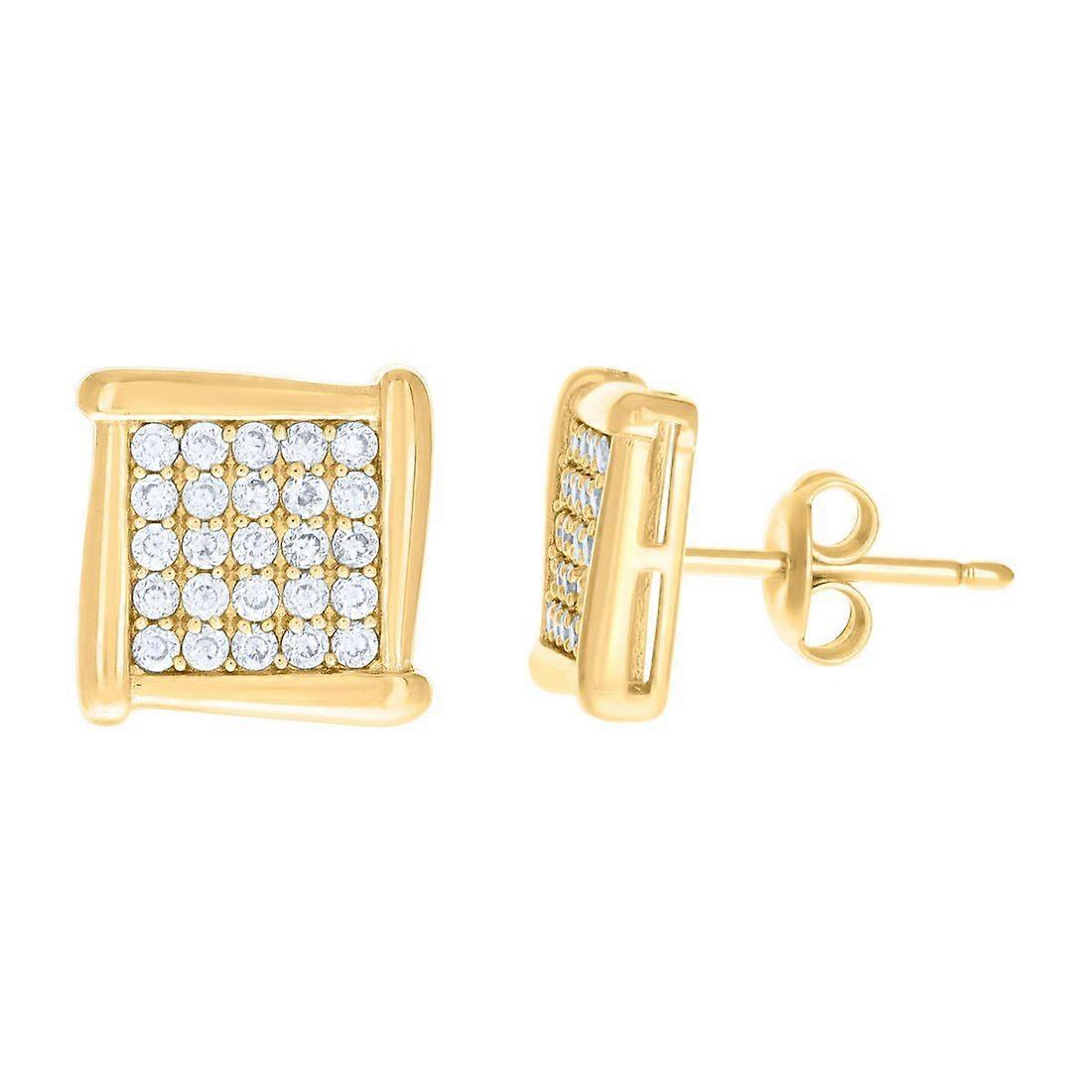 10k or jaune femmes zircone cubique carré mode boucles d’oreilles 9,4 x 9,4 mm large boucle d’oreille pour femmes
