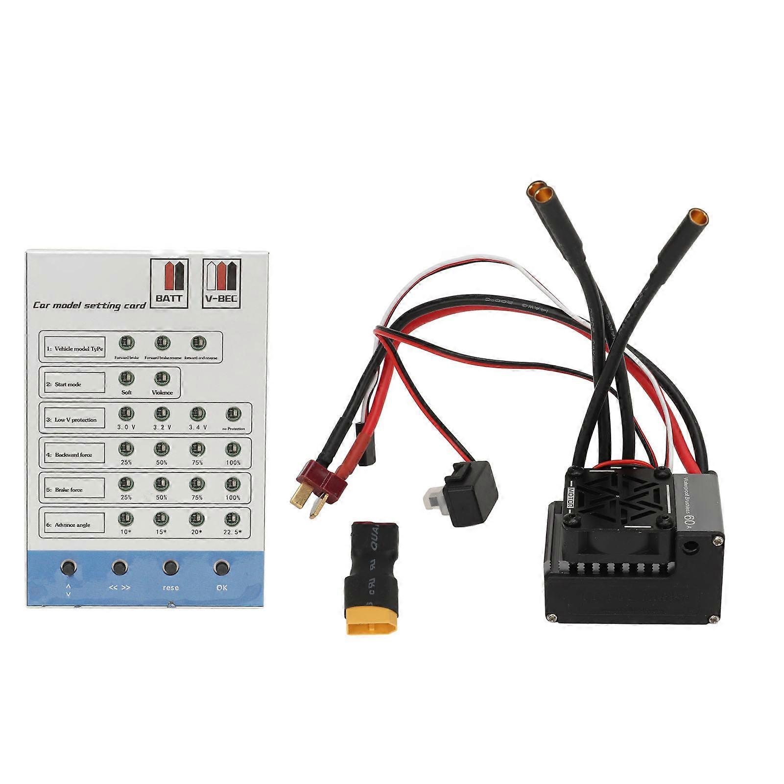2S‑3S 60A Brushless ESC Waterproof Electronic Speed Controller with Program Card for 1/10 RC Car