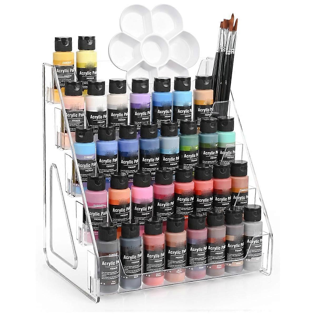 5-Tier Acrylic Paint Organizer-Clear Storage Rack for Paints& Art Supplies,Elevated Design for Versa