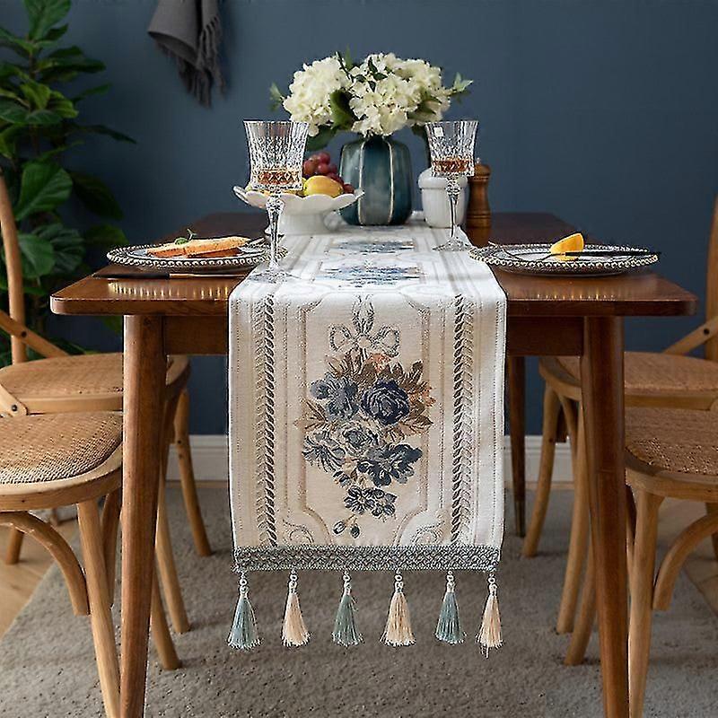 European Style Flower Table Runner Chenille Tassel Home Tablecloth Polyester Tablecloth Table Runner