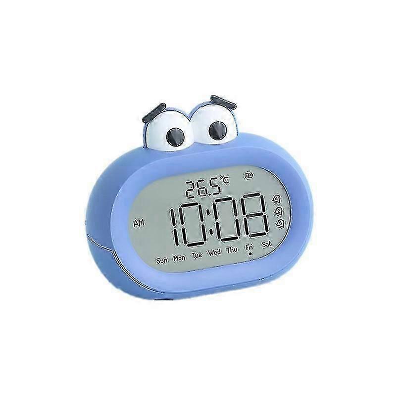 Cartoon Alarm Clock With Backlit Digital Table Clock With Temperature Display1pcs-blue lucky