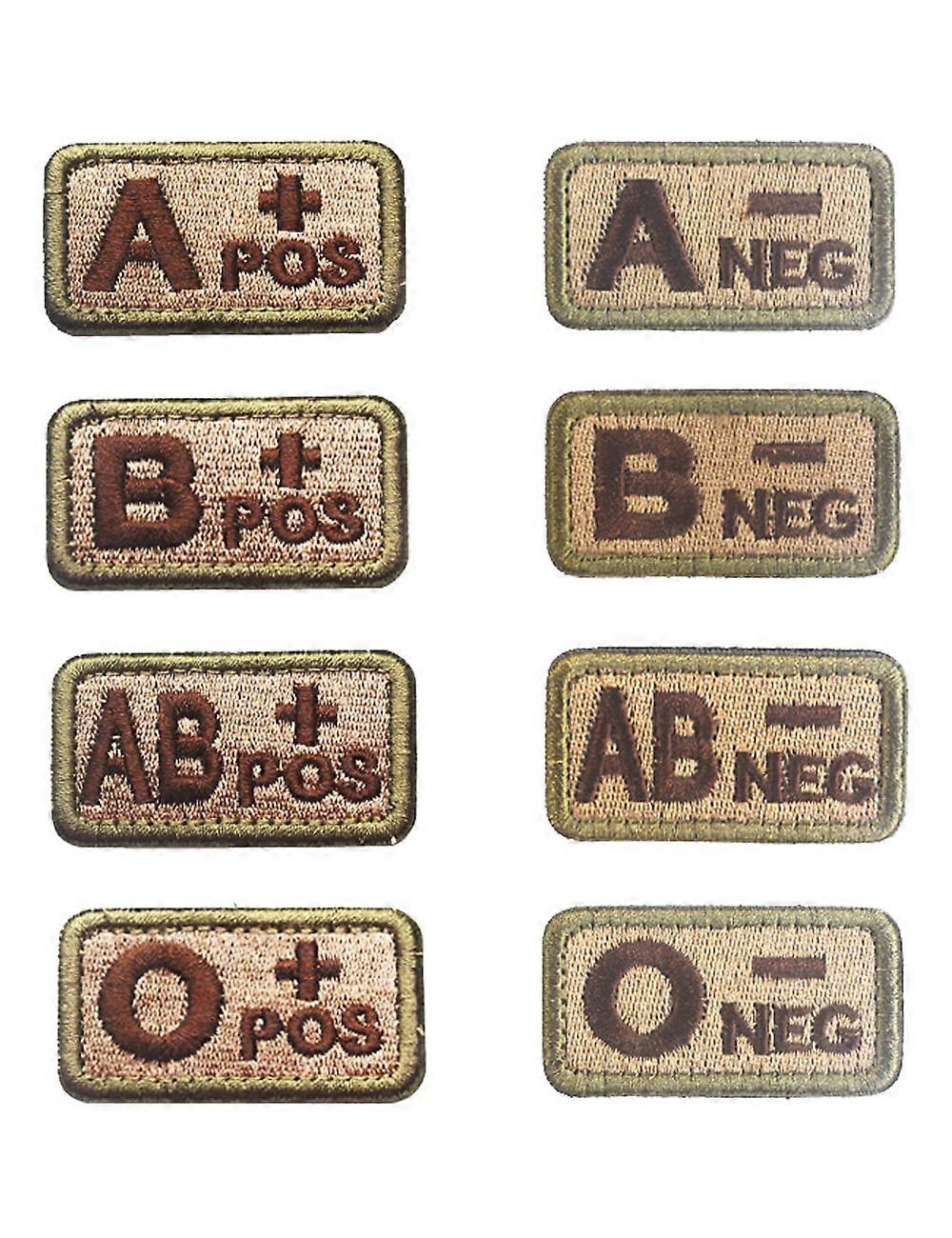 8 PCS Blood Type Patches A+ B+ AB+ O+ Positive A- B- AB- O- Negative Embroidered Tactical Hook and Loop Set