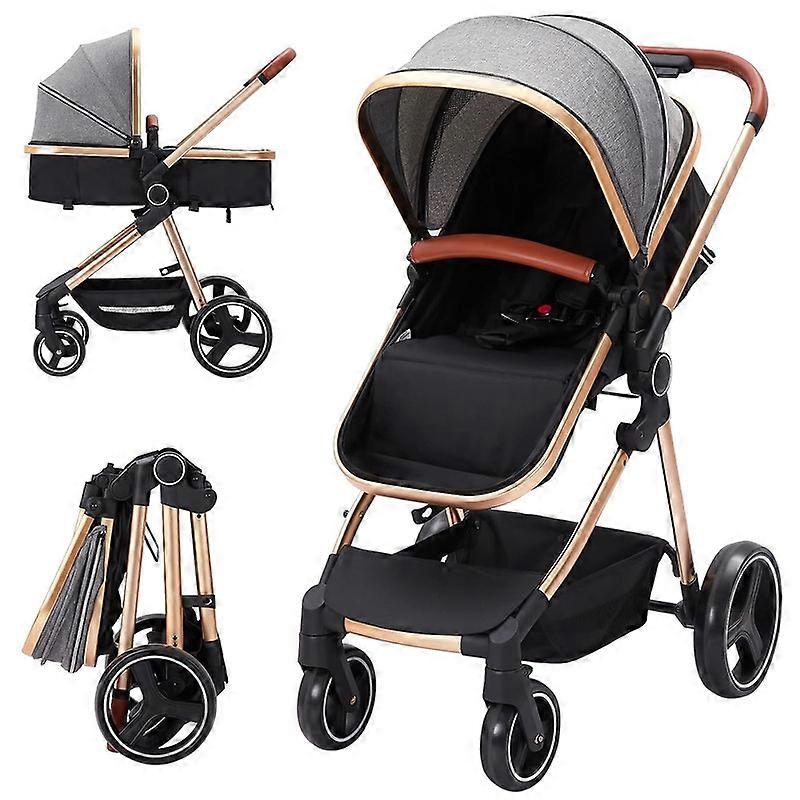 2-in-1 kinderwagen, kinderwagen voor baby's met hoog landschap, opvouwbare kinderwagen, geveerde wielen, voor 0-36 maanden
