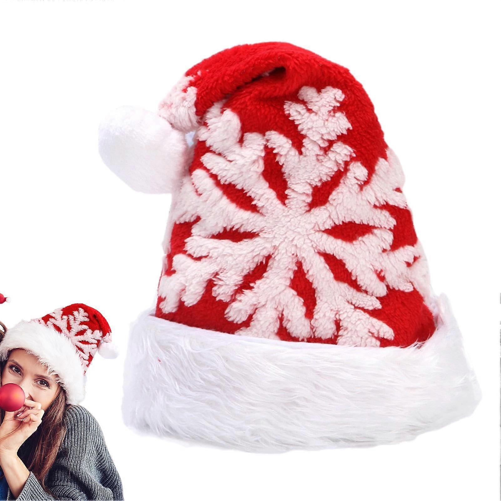 SnowflakePlushSanta hat, SnowflakeChristmas hat  Unisex plushred hat