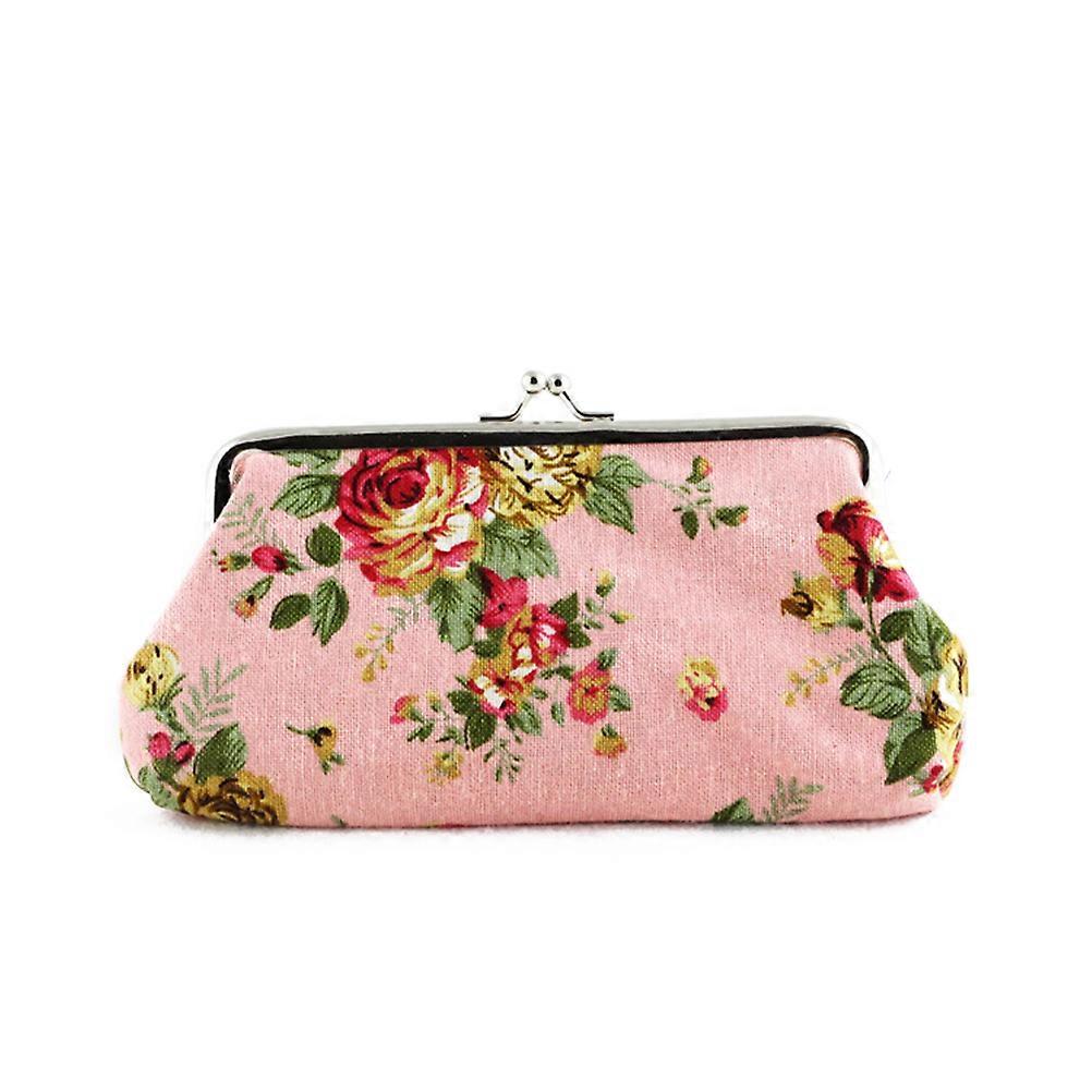 Coin Pouch Purse Rose Pattern Canvas present Jewelry Trinkets Pouch Clasp Closure Wallet (Pink)