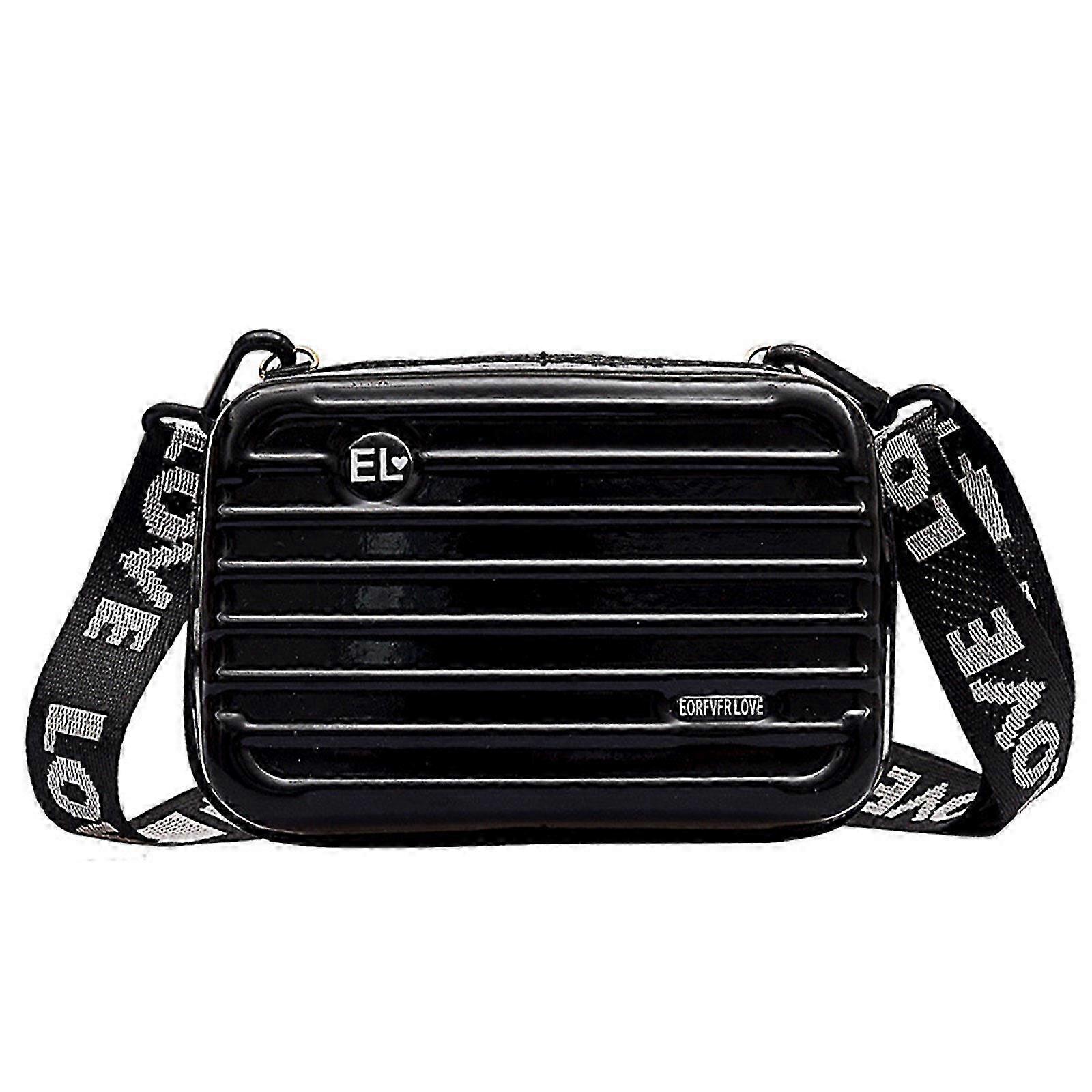 Women's Hard Shell Makeup Bag Mini Suitcase Shoulder Messenger Bag - Black