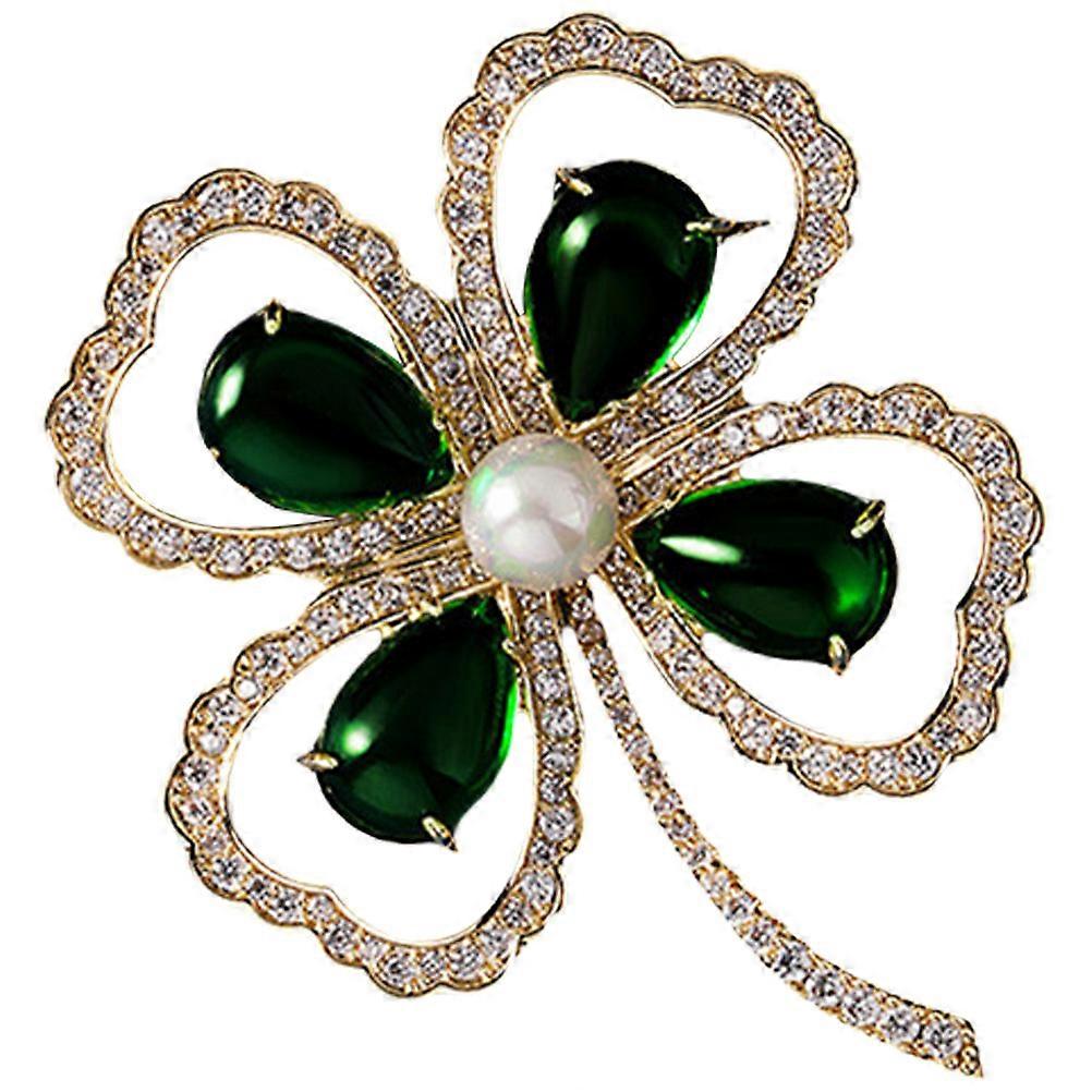 Christmas Lapel Pin Shamrock Shaped Brooch Rhinestone Setting Anti Process 1Set