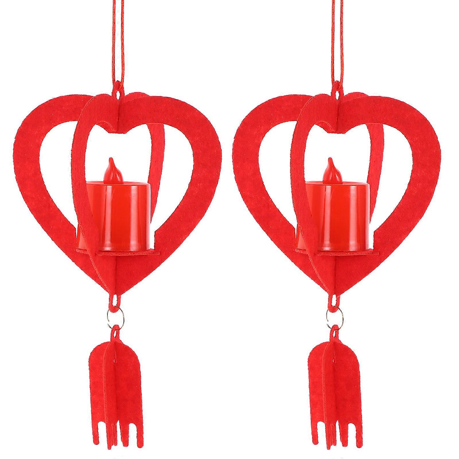 Heart Shaped Night Light Valentine's Day Desktop Decorative Lights 12Pcs Red Felt Material 1Set Create Warm Atmosphere