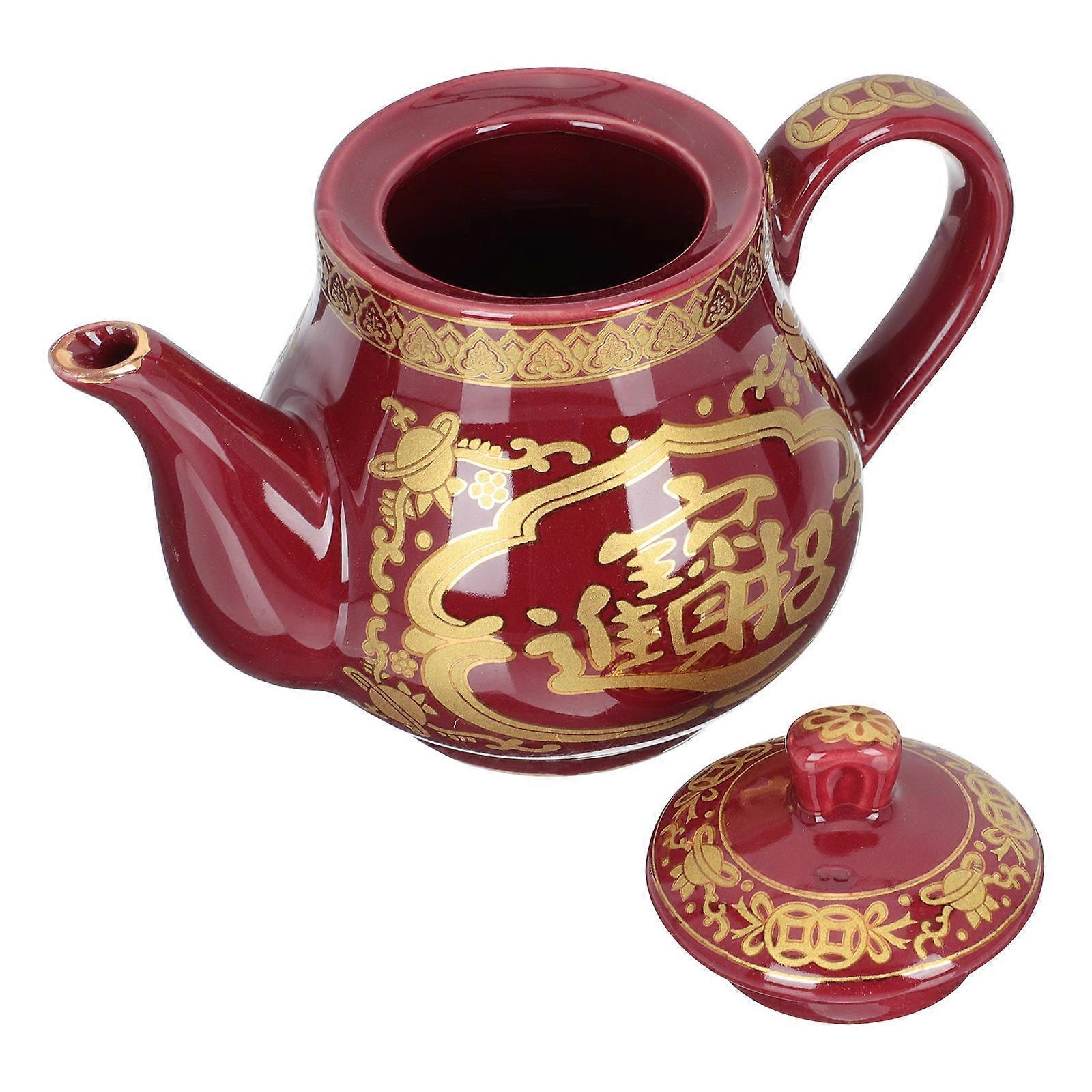 Chinese Ceramic Teapot Antique Design Heat-Resistant Storage Functional Red 14.5x9cm 1Pack