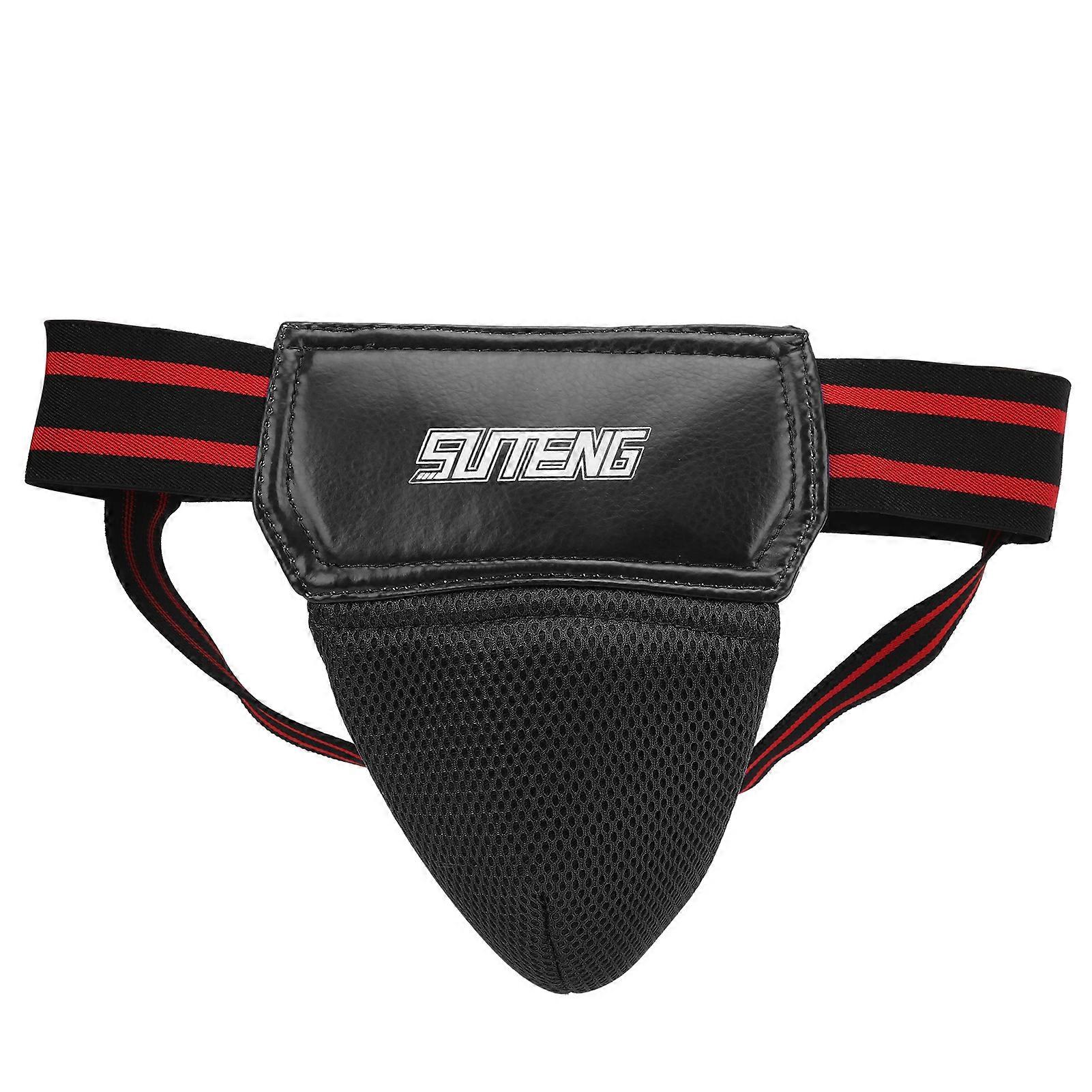 Coquille de protection en cuir PU respirant pour boxe, jockstrap pour kickboxing, muay thaï, noir