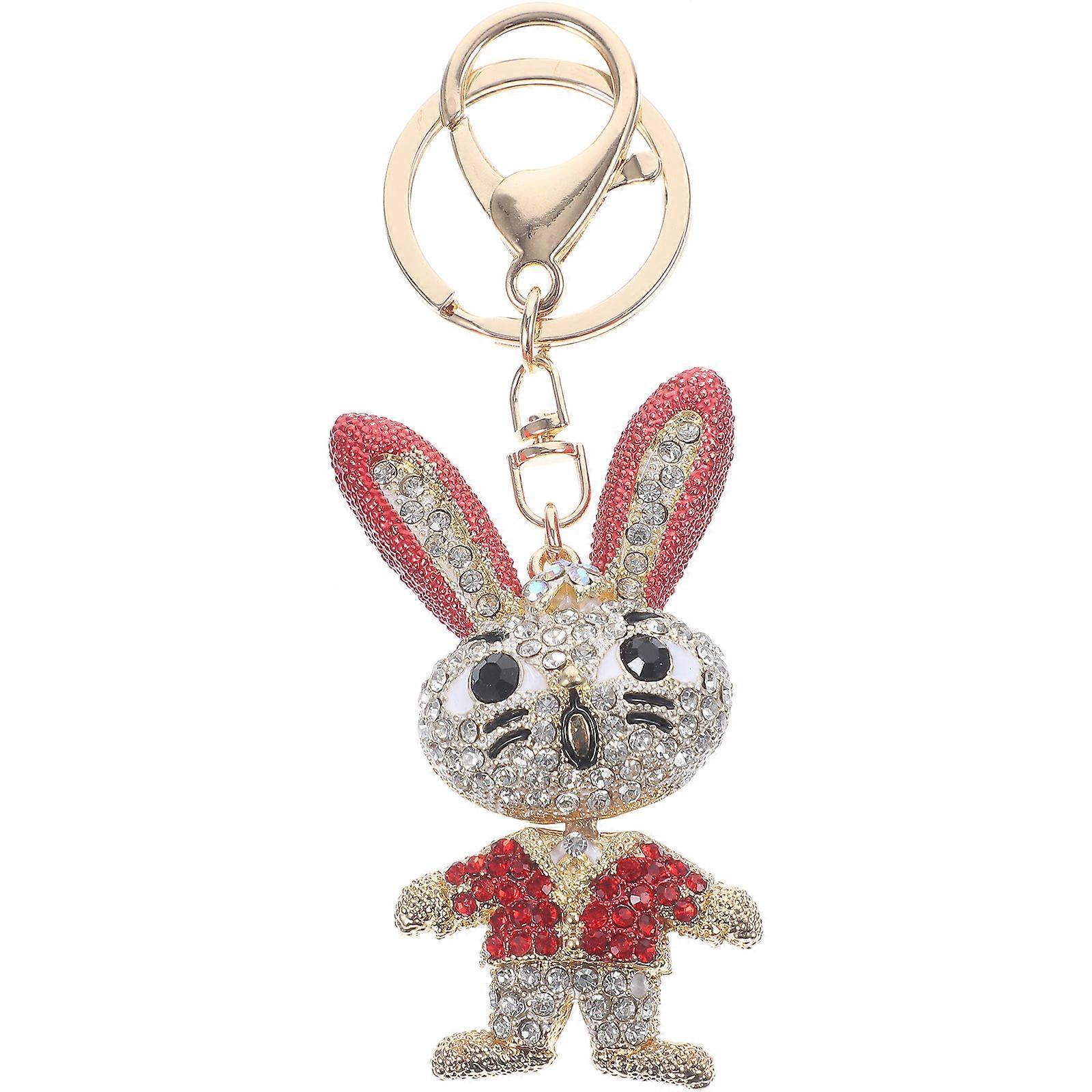 Cute Bunny Rabbit Keychain Charm Metal Pendant for Car Key Chain Red 1Pcs