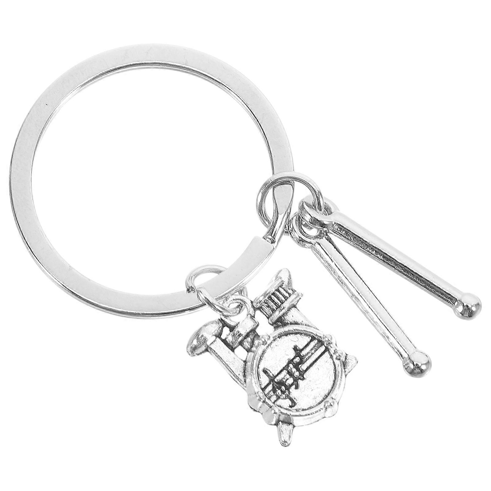 Drum Keychain Pendant for Drummers Musical Instrument Accessory, Versatile Drumstick Keyring for Music Lovers, Silver Percussion