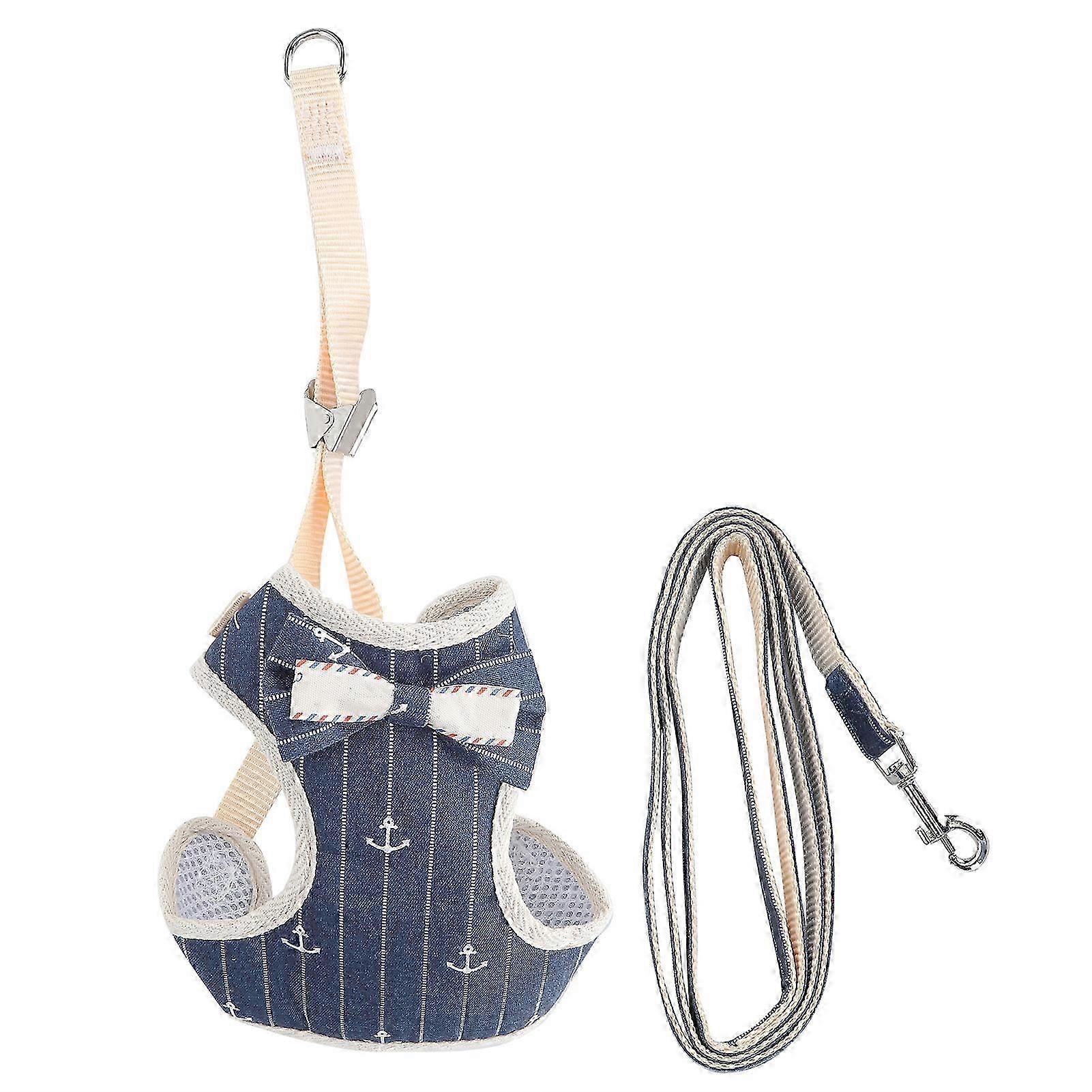 Breathable Cat Vest Harness with Adjustable Leash Escape-Proof Walking Vest Strap (Navy Blue Stripe S, Suitable for 13kg)