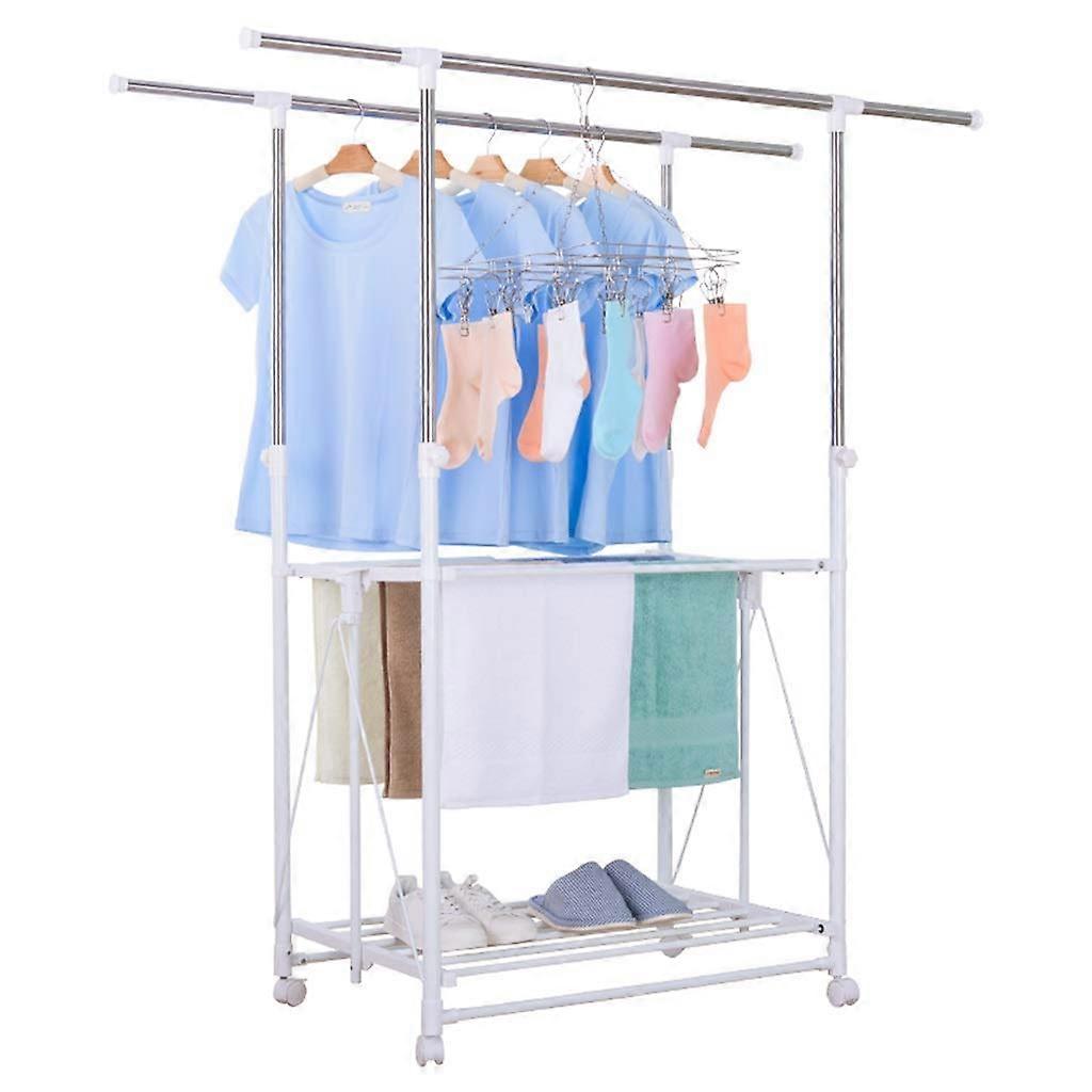 Folding Retractable Clothes Airer With Wheels For Indoor Outdoor Use No Installation Required