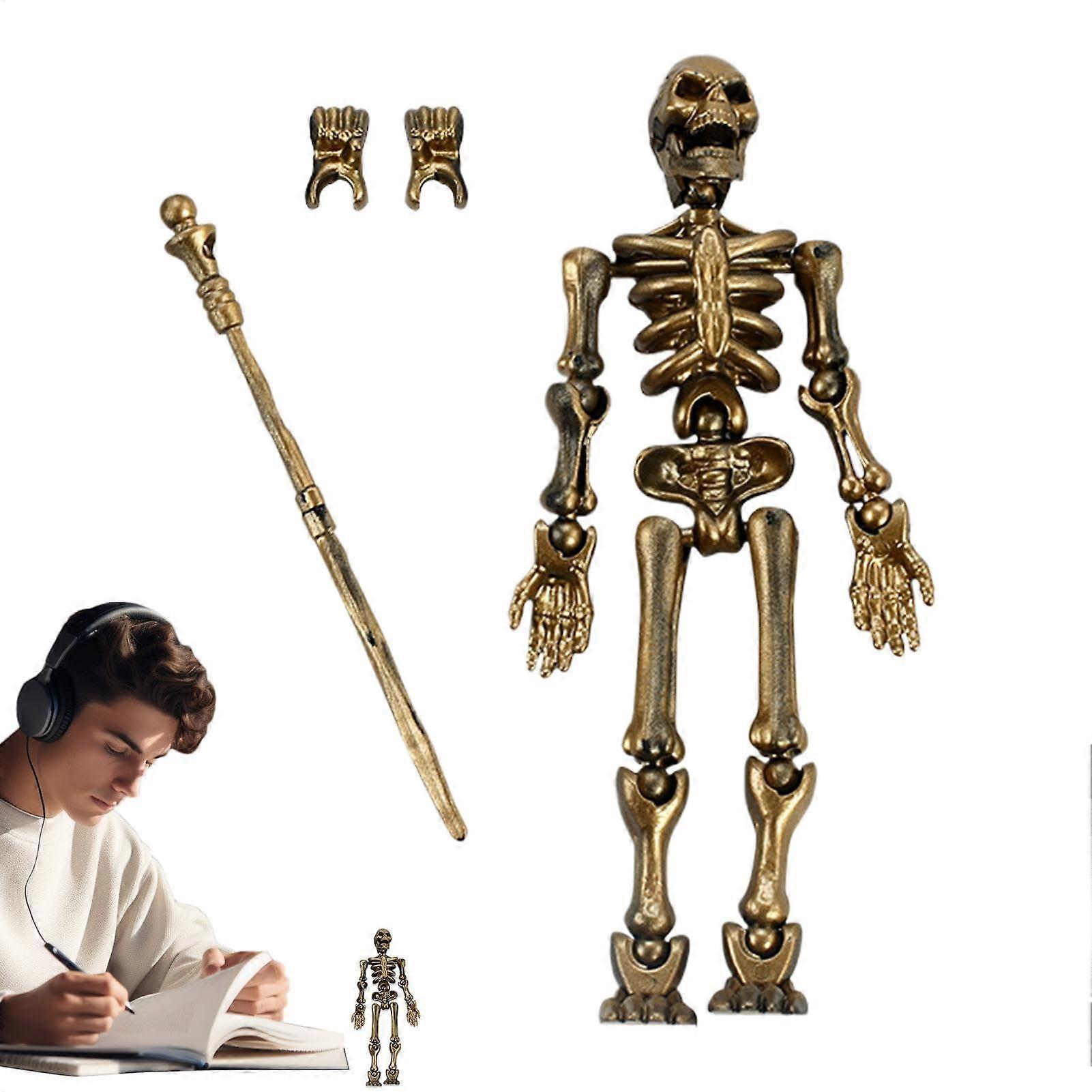 Skeleton Action Figure, Movable with Joints, Full Body Assembly, Flexible Decor, Gold