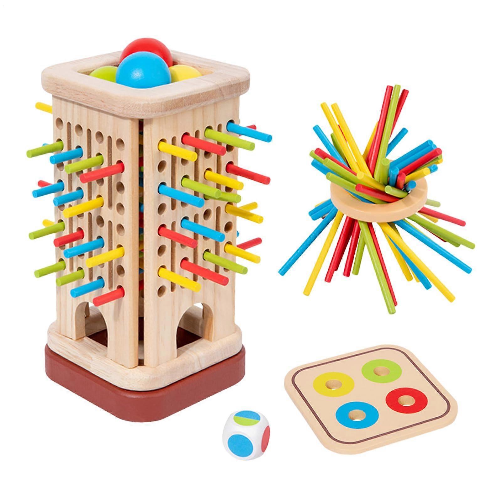 Wooden Stick Game  Ball Drop and Dexterity Game with Dice  Interactive Game to Promote Patience, Logical Thinking, and Color Recognition
