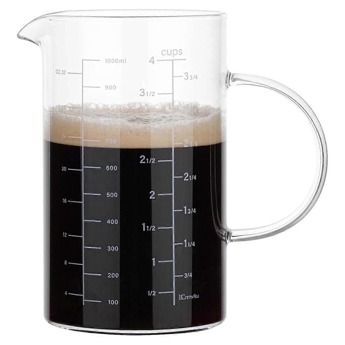 Glass Measuring Cup, Insulated Handle, V-Shaped Spout, High Borosilicate Glass Measuring Cup 1000ML, /1 Liter, 4 Cup