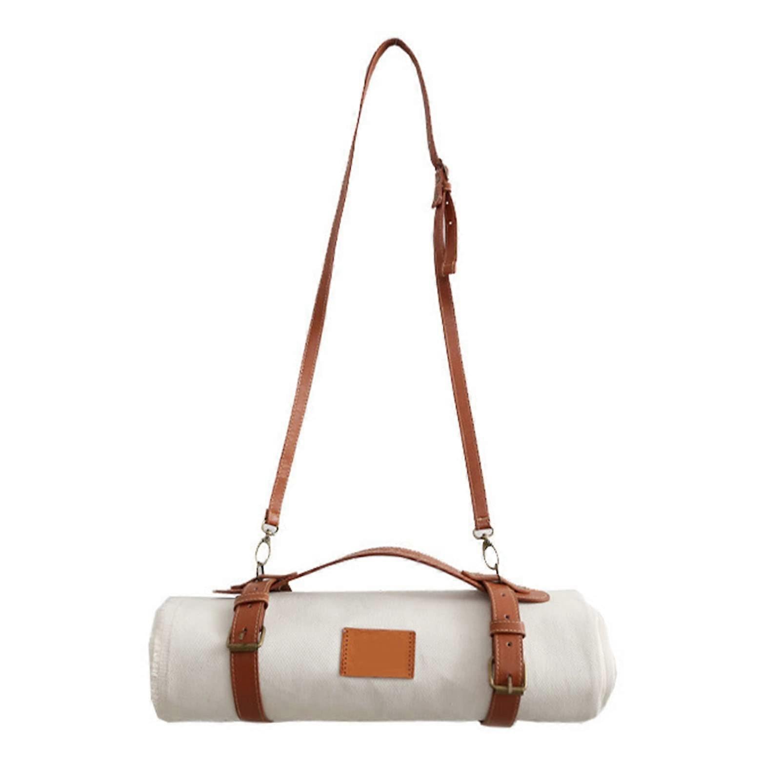 Camping Beach Blanket Picnic Blanket with Leather Handle and Webbing Handle Canvas Cotton and PVC Mat for Beach Travel Hiking Leather 150x150cm