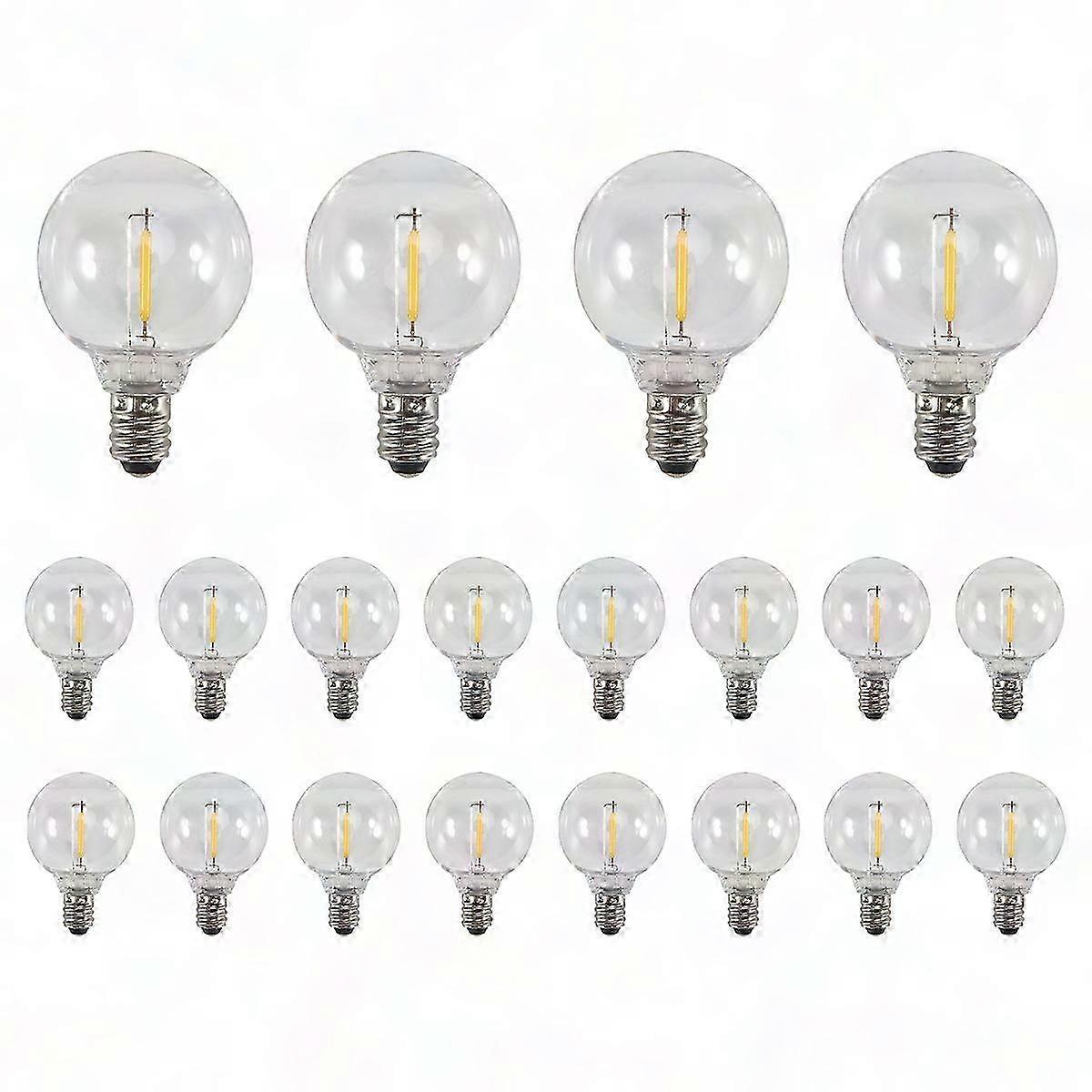 20 Pack E12 Base G40 LED Shatterproof Globe Bulbs for Solar String Lights