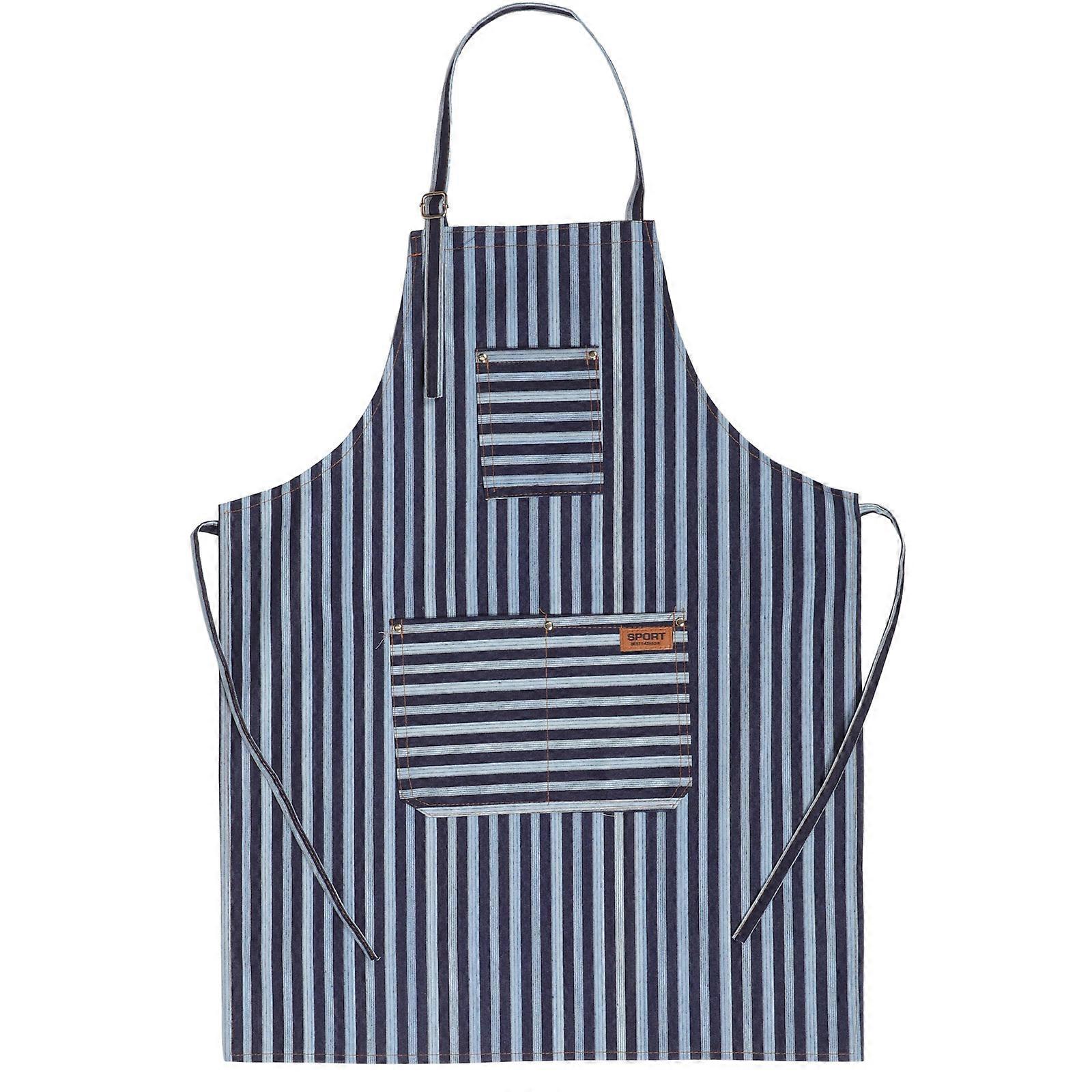 Sky-Blue Denim Apron Splashproof 80x62cm Adjustable Strap Large Pocket 1Pcs