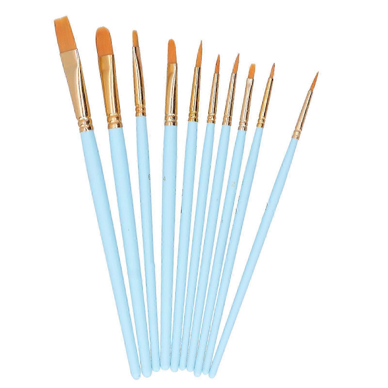 10Pcs Nylon Wool Paintbrush Set with Wooden Handles for Gouache and Watercolor Painting for Beginners