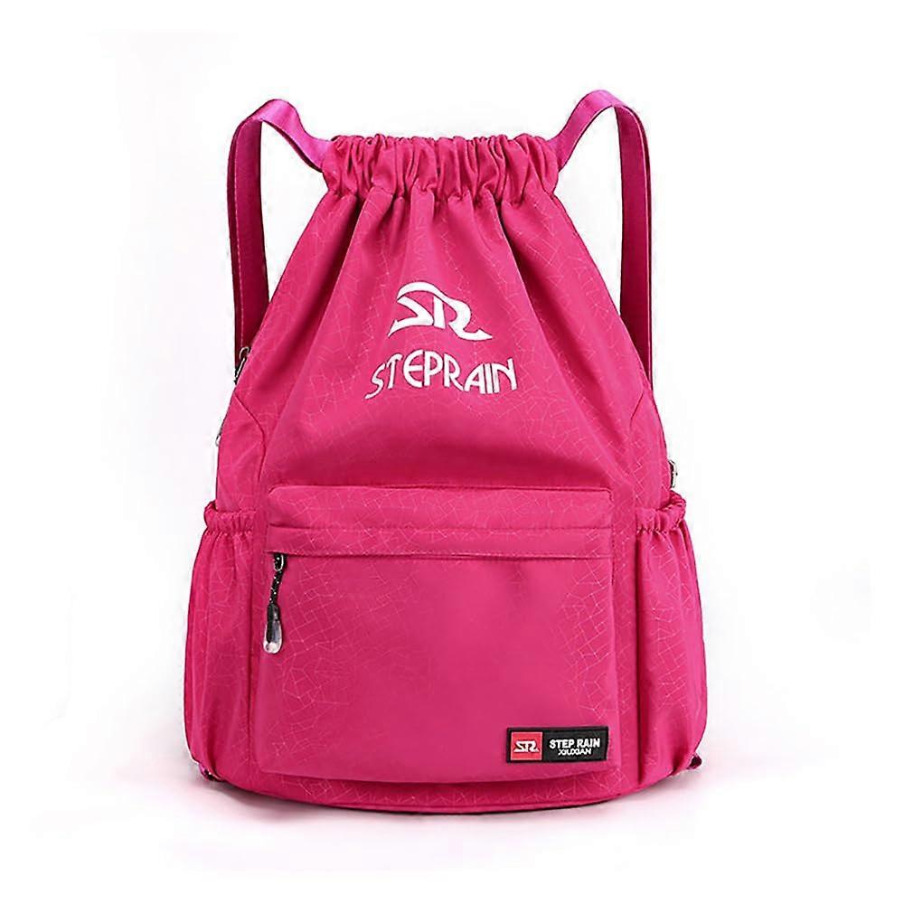 Adjustable Travel Backpack for Outdoor Activities, Pink-Red Drawstring Design, Lightweight and Durable