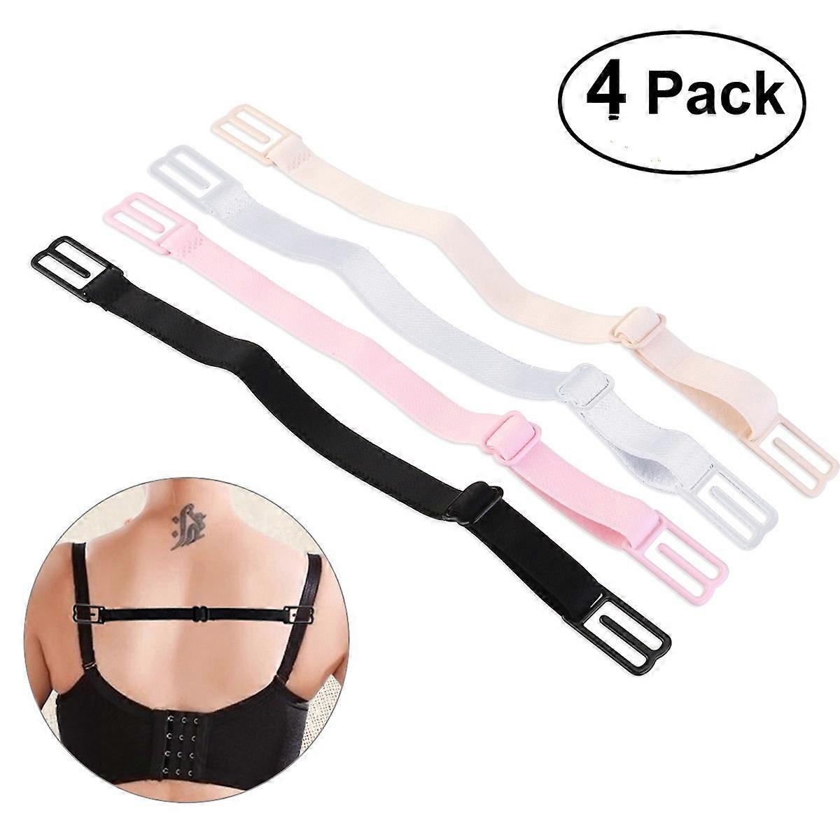 4 Pair Bra Strap Clips Elastic Non Slip Strap Holder Black Skin Color White Pink