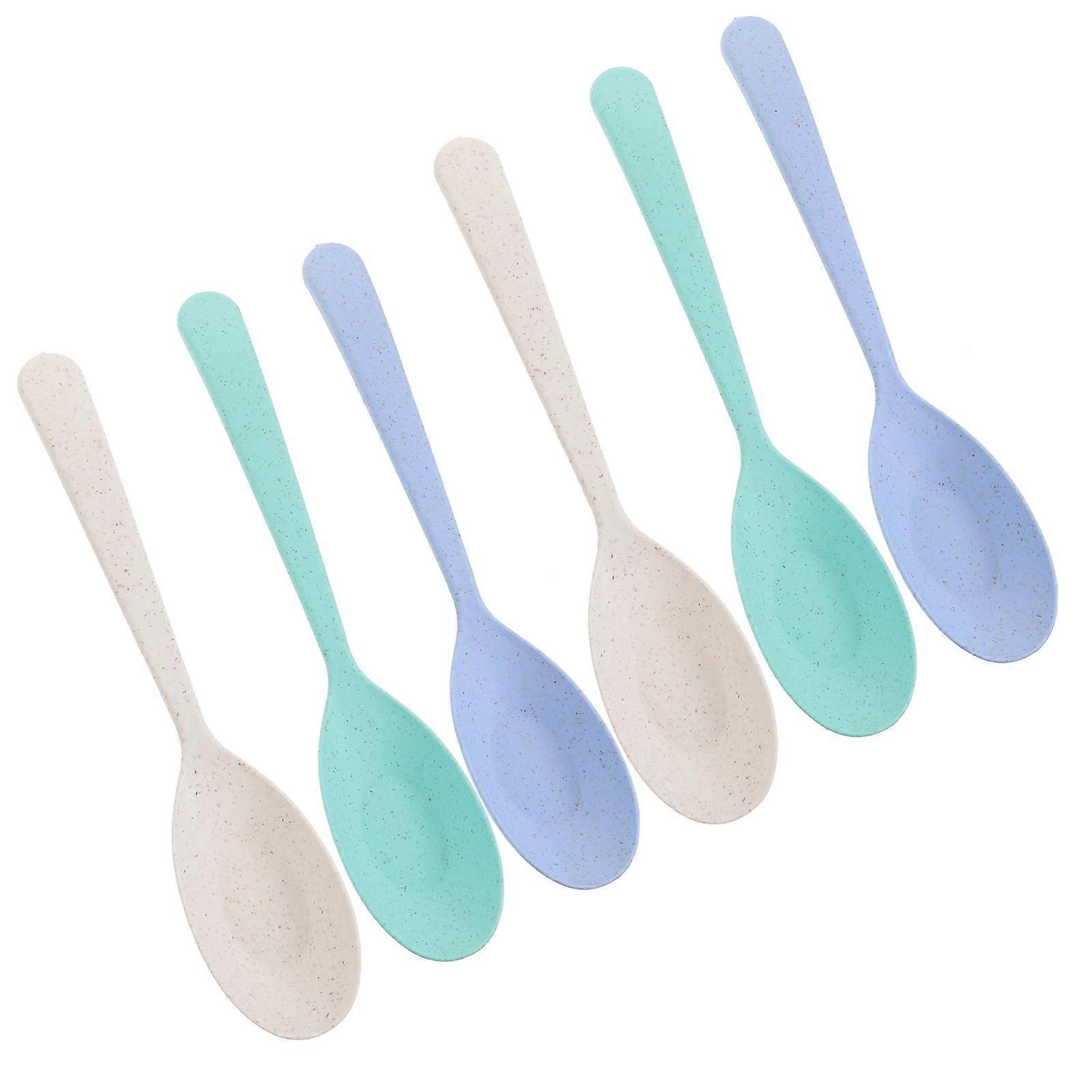 6pcs Straw Kids Spoons Heat Resistant Soup Spoon Tableware for Home and Restaurant (Random Color)
