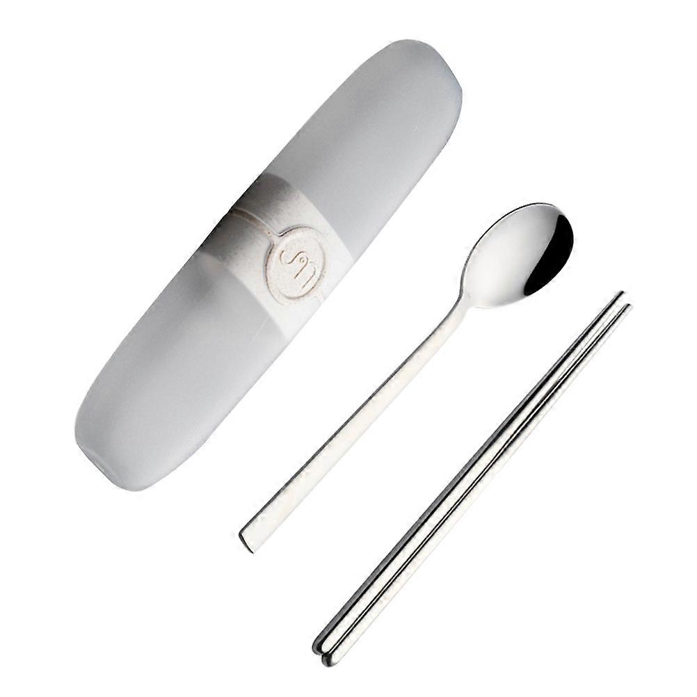 Stainless Steel Flatware Set with Storage Case for Camping Portable Reusable Spoon Chopsticks Beige 3 Pcs