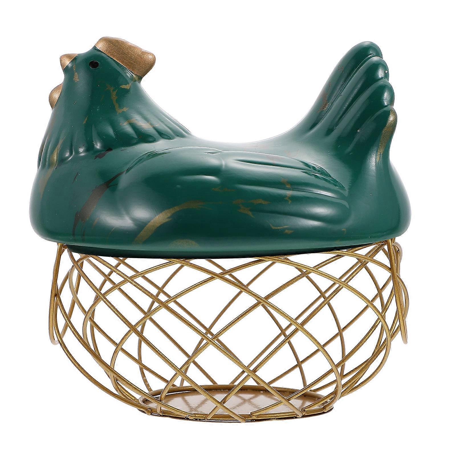 Wire Chicken Egg Basket Egg Holder Hen Shaped Lid Design Green 22X21X23CM Food Storage 1Pack