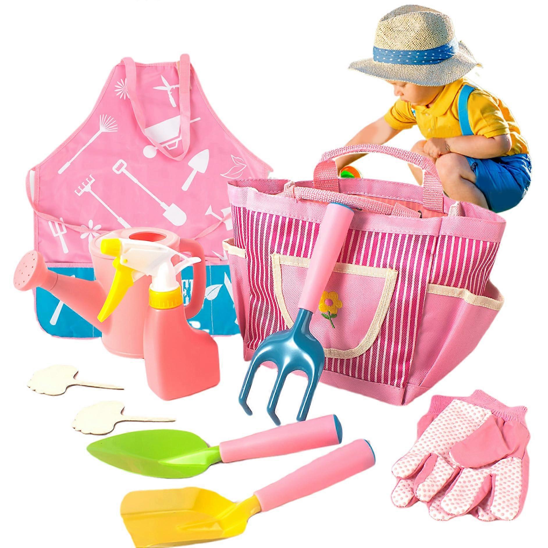 Garden Tools for Children 10-Piece Colorful Gardening Set with Rake Shovel Watering Can and Apron for Toddlers