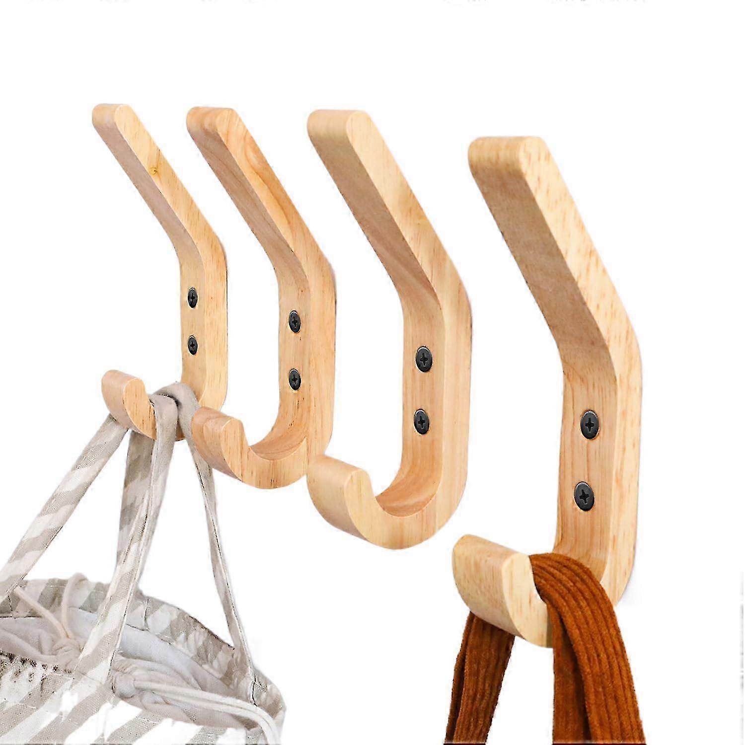 Wooden coat hooks, 4 pieces J type coat hooks, towel wall hooks 2025