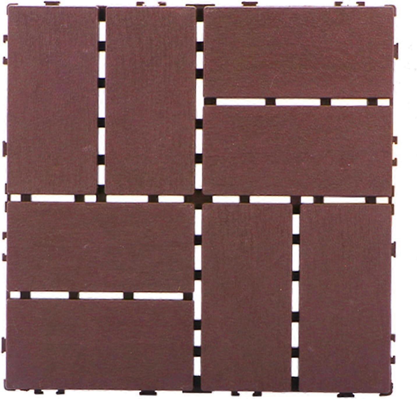 12x12 Inch Interlocking Composite Deck Tiles, Brown Red Decorative Outdoor Floor Tiles, Cuttable for Patios 1 Piece